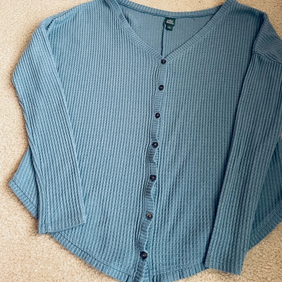 Wild Fable Textured Blue Knit Button-Up Sweater - Picture 2 of 5